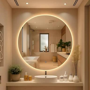 Espelho Redondo Lopazzi 60x60cm com LED Touch – Moderno para Banheiro, Quarto e Closet Iluminação Ajustável