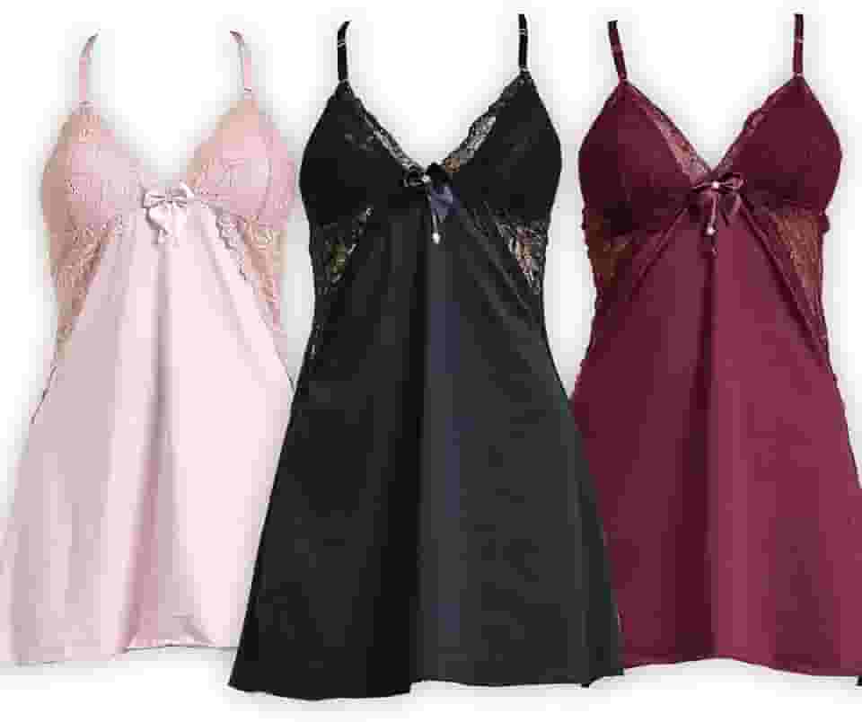 Kit 3 Camisolas Microfibra Renda Luxo Sensual Lindos Top Ful Tamanho:GG - 44/46;Cor:Preto