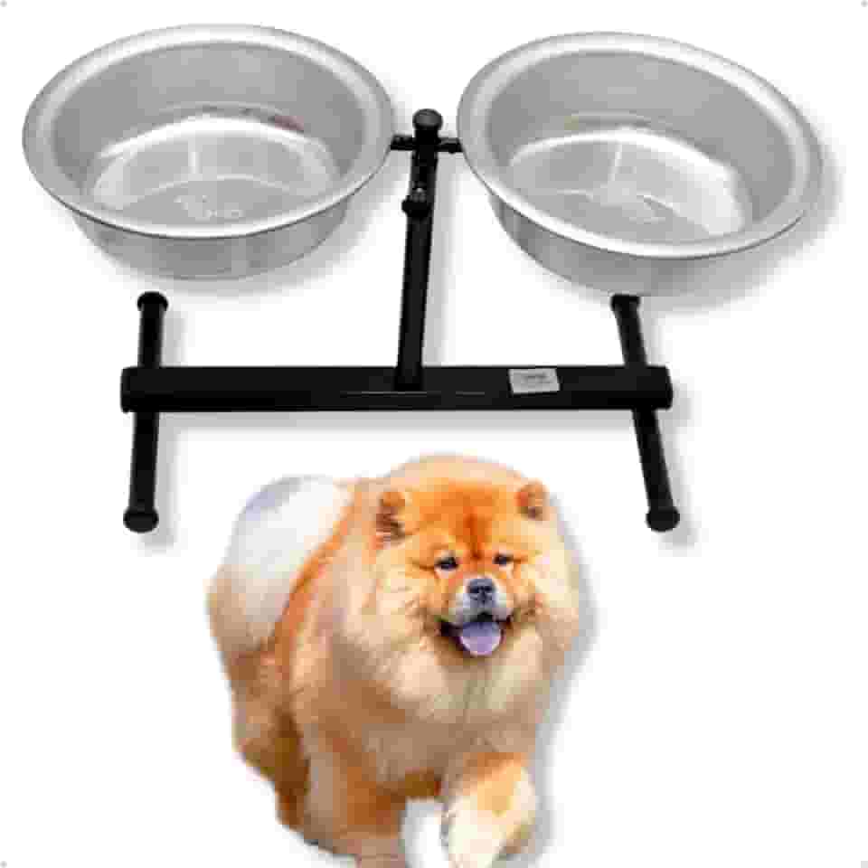 Comedouro Duplo Regulável Grande Preto 2000ml Alto Pote Ajustável Elevado Para Cachorro