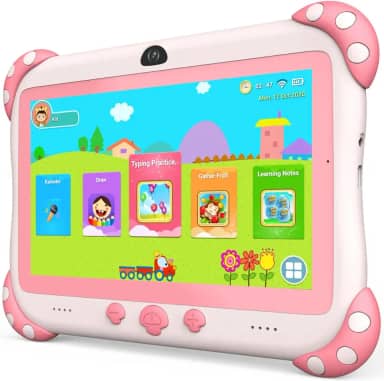 YINOCHE Tablet infantil de 7 polegadas para crianças pequenas, WiFi, Android 32G, câmera dupla, controle parental, tablets educativos, aprendizagem, com aplicativo infantil pré-instalado (rosa)