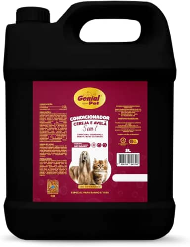 Galão condicionador Genial Pet Cereja e Avelã 5 em 1, 5 Litros, Uso Profissional e domestico para Cães e Gatos