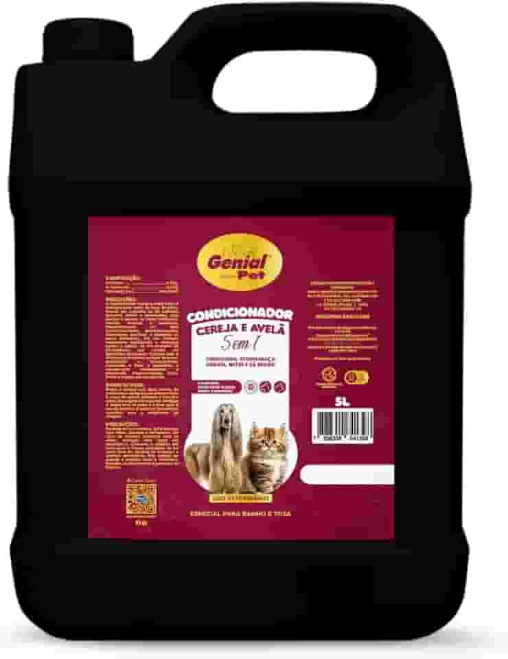 Galão condicionador Genial Pet Cereja e Avelã 5 em 1, 5 Litros, Uso Profissional e domestico para Cães e Gatos