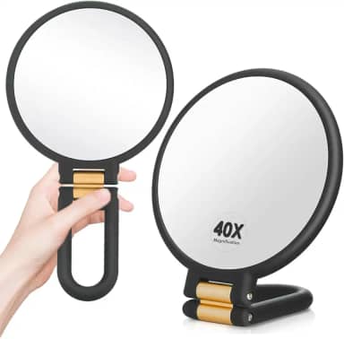 Espelho Aumento Dupla Face 40x 1x Espelho Maquiagem Pequeno Mao Portatil para Maquiagem Barbear Modelagem Sobrancelha Viagen, Dobrável Redondo