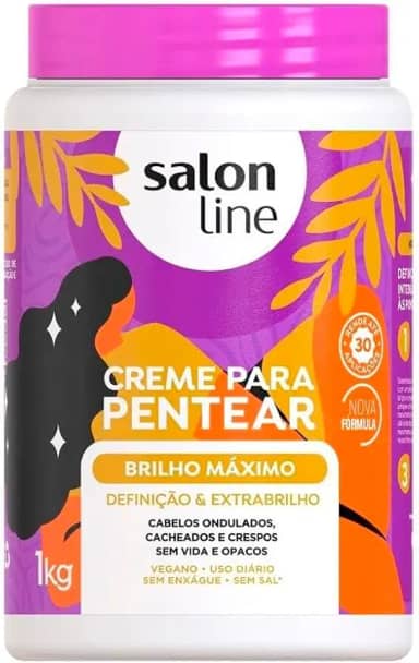 Salon Line, Creme de Pentear, Brilho Máximo, Definição e Extrabrilho, Repara as Fibras - Cabelos Ondulados, Cacheados e Crespos, 1 Kg