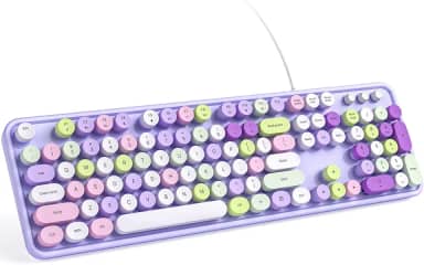 KNOWSQT Teclado de computador com fio – Roxo, colorido, retrô, tamanho completo, teclas redondas Plug and Play, máquina de escrever lindos teclados para Windows, laptop, PC, desktop, computador