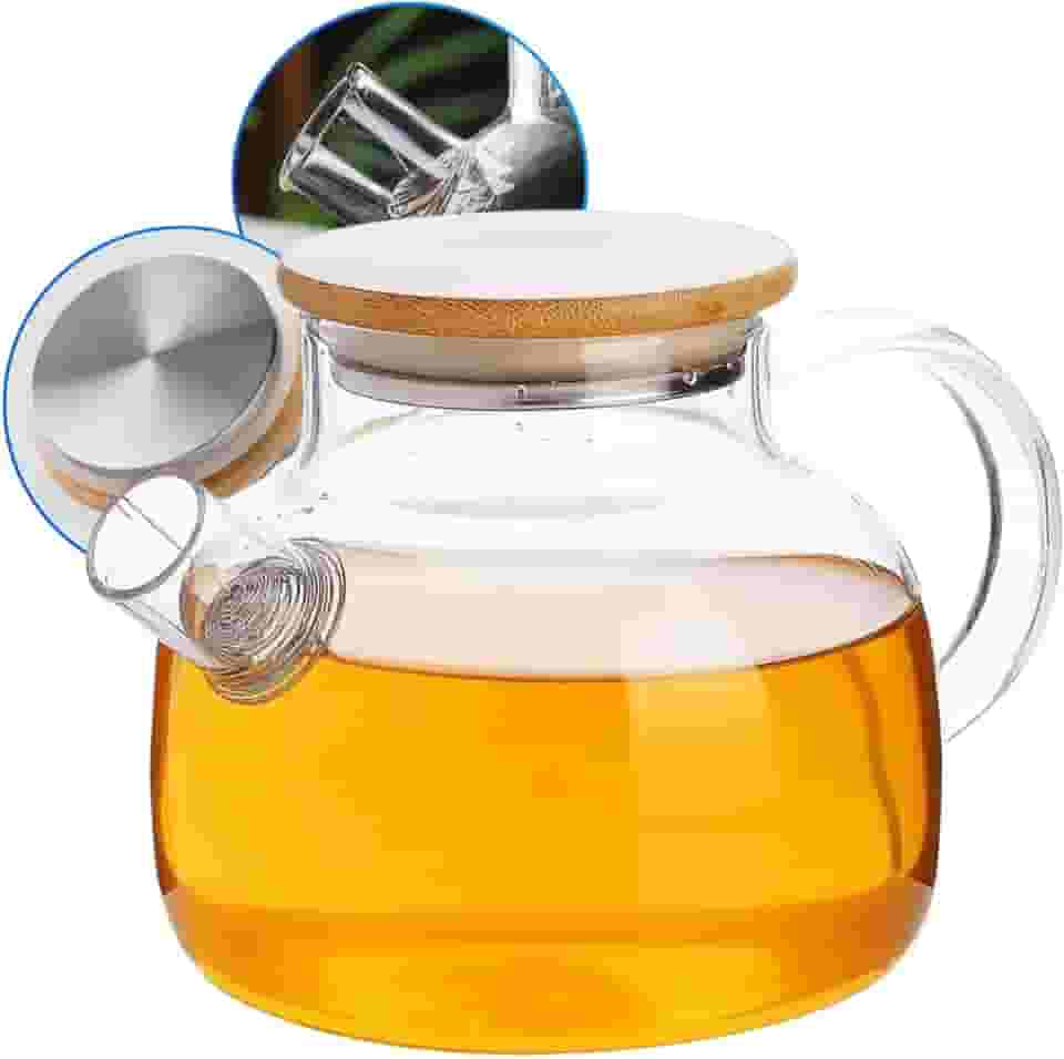 Chaleira De Vidro Borossilicato Tampa de Bambu 1 Litro