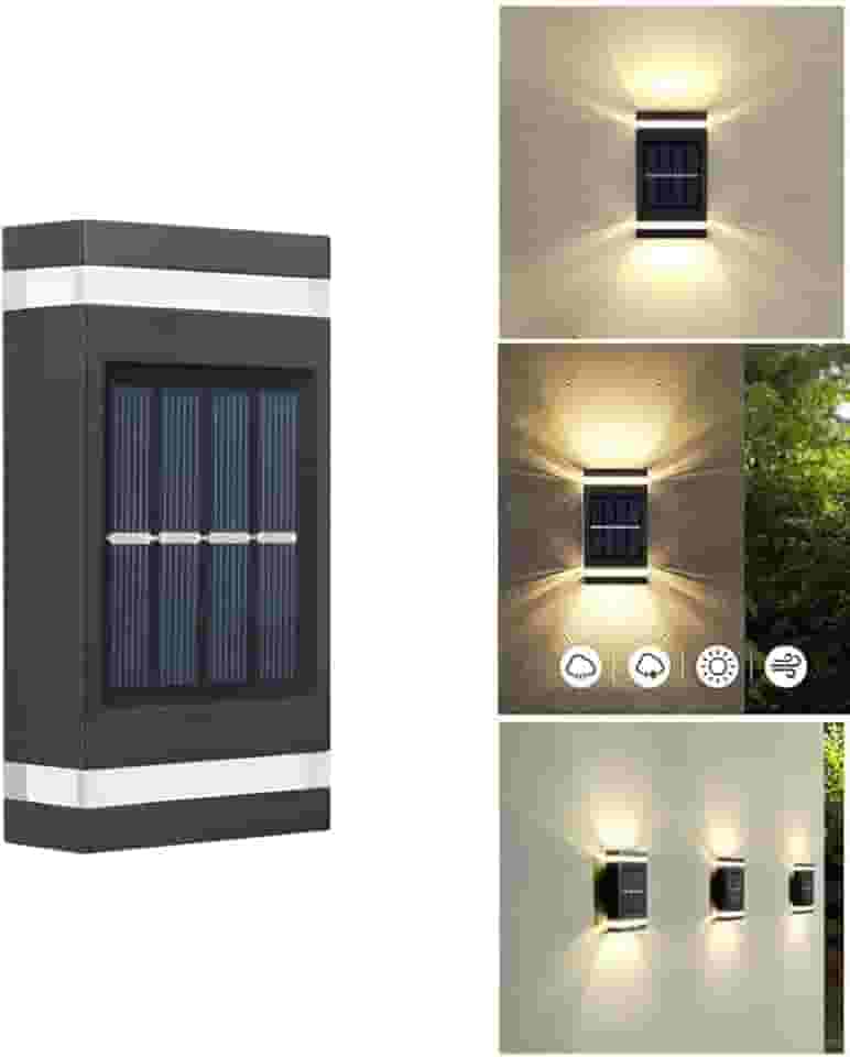 4x Arandela Solar 2 Focos Parede Slim 6 Fachos Led Externa Muro Ip64 Movida Solar Branco Quente 3000k