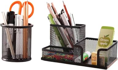 Kit organizador de mesa + porta lápis canetas escritório metal aramado