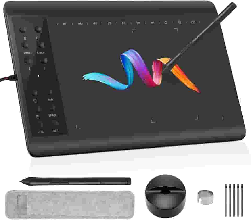 IMAGE Tablet de desenho gráfico, área ativa grande de 25,4 x 15,2 cm, com caneta sem bateria de 8192 níveis e 12 teclas de atalho, compatível com Windows/Mac/Android para pintura, design e ensino