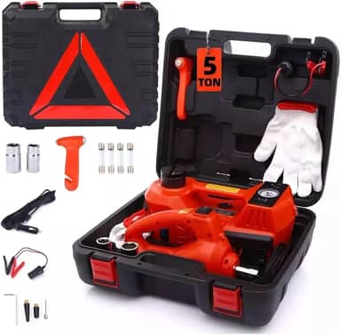 Kit de Macaco Eletrico para Carro 12v, 5 Toneladas Macaco Hidráulico com Chave de Impacto e Inflador de Pneus, Ideal para Carros Esportivos, Sedãs e EVs