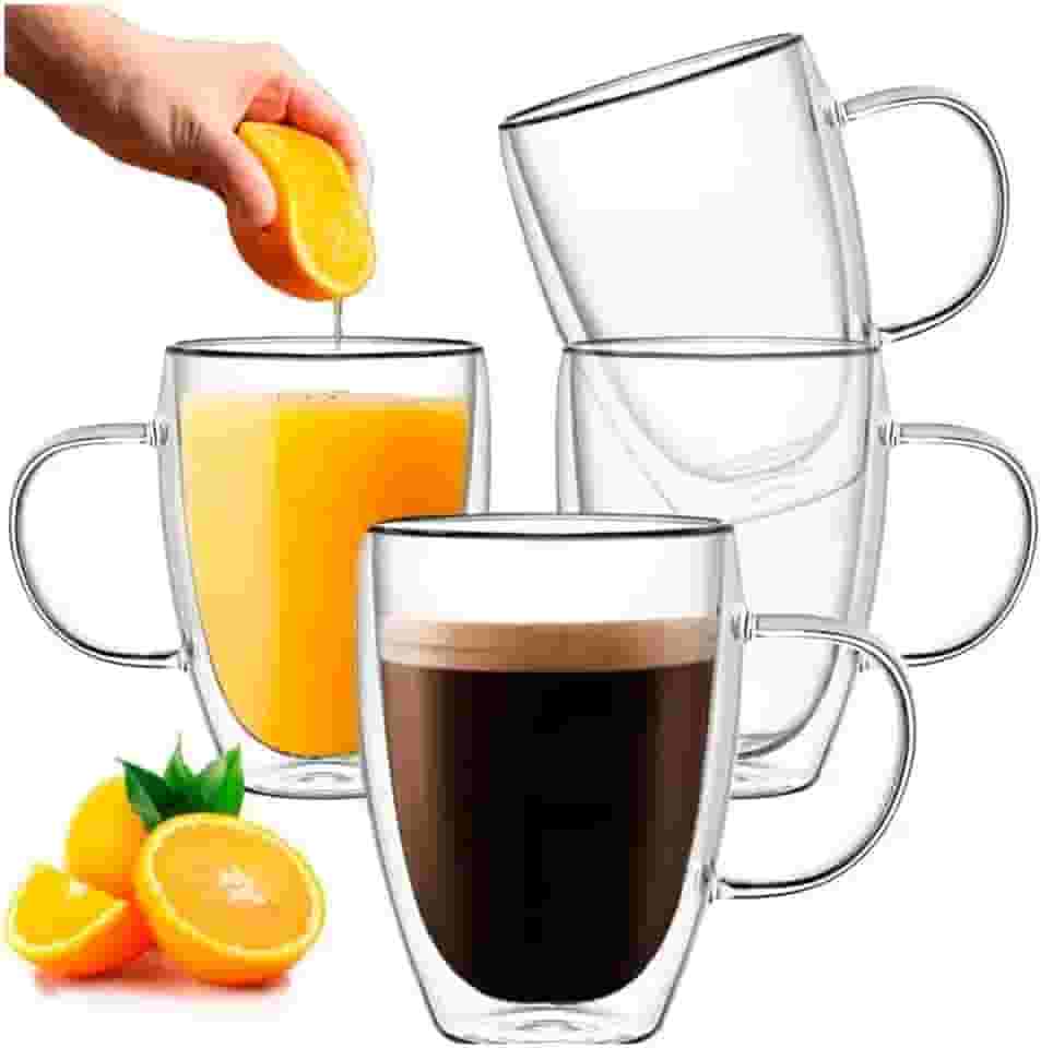 Kit Com 2 Canecas De Vidro Borossilicato Parede Dupla 360ml