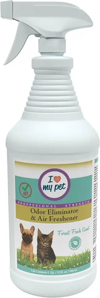 Eliminador de odores I Love My Pet, fórmula enzimática profissional para urina de gato e xixi de cachorro, 946 ml, aroma fresco da floresta