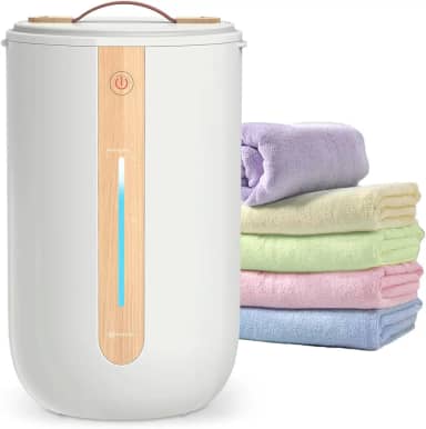 Aquecedor de toalhas para banheiro, balde de aquecedor de toalhas com barra de progresso de aquecimento, suporte de disco perfumado, alça de couro, balde de toalha de desligamento automático para até