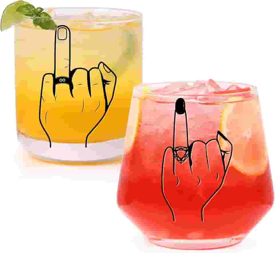 comfit Presentes de casamento para casais, conjunto de copos de vinho e uísque, presentes engraçados de noivado para casais, presentes de casamento para noivos, presentes de chá de panela para