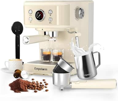 Máquina de café café café com leite 20 barras, máquina de cappuccino profissional 3 em 1 com cápsula E.S.E e varinha de vapor de espuma de leite compatível com cápsulas originais NS para