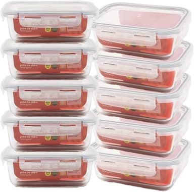 Mozcada - Kit 10 Potes de Vidro Marmita 600ml Hermético com Trava Retangular