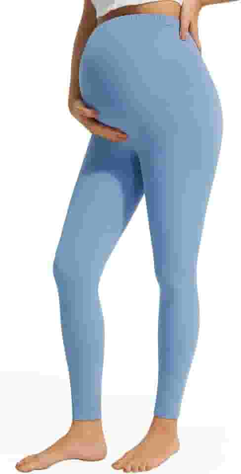 Leggings de maternidade sobre a barriga com bolsos leggings de gravidez não transparentes para treino