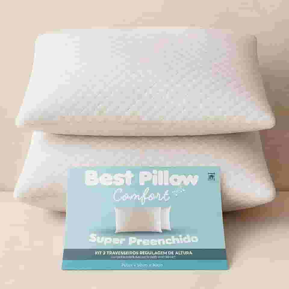 Kit com 02 Travesseiros Regulagem de Altura 70cm x 50cm percal 200 fios antialérgico fibra siliconada