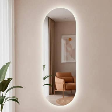 Espelho Orgânico Pílula 150x50 com Led Grande de Parede Decorativo para Sala Quarto Banheiro (Led Quente)