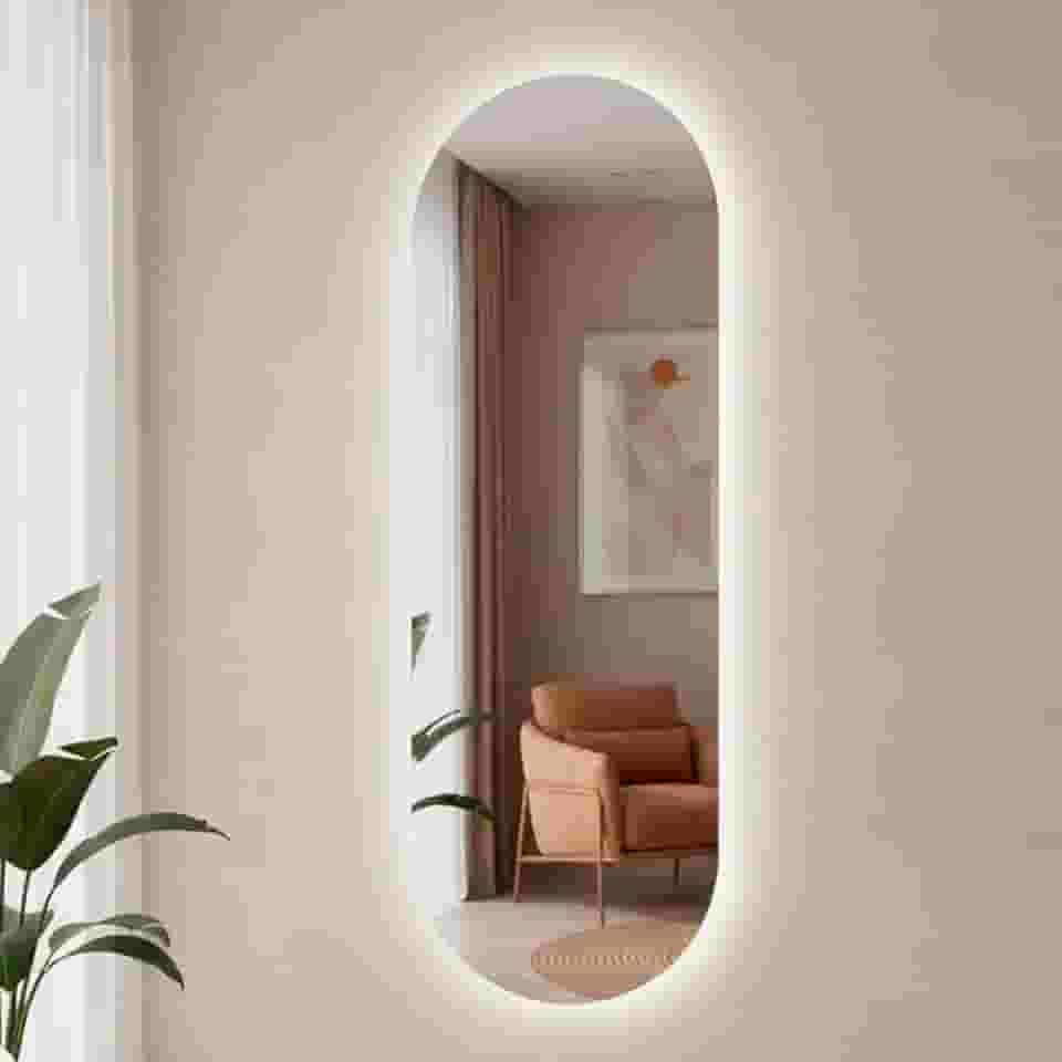 Espelho Orgânico Pílula 150x50 com Led Grande de Parede Decorativo para Sala Quarto Banheiro (Led Quente)