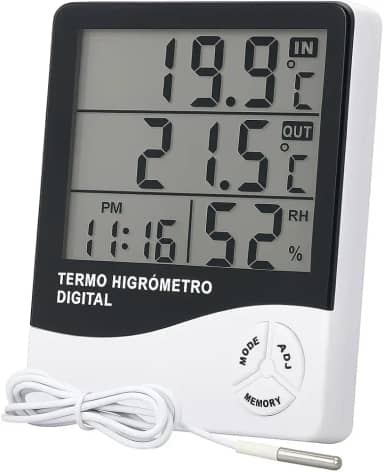 Termômetro e Higrômetro Digital Alta Precisão Memória de Máx e Mín, Relógio Integrado, Display Fácil Leitura Qualidade Premium