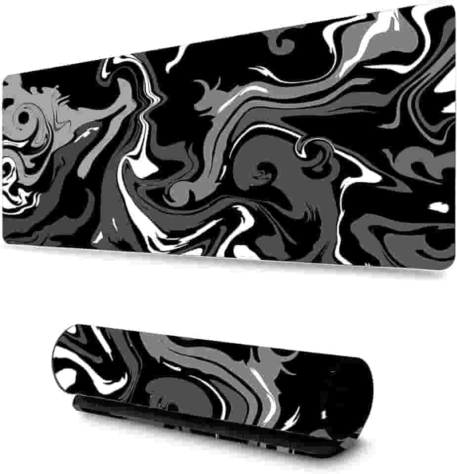 Mouse Pad Gamer Profissional Grande Confortavél Anti Derrapante 90x40 Escritório - Abstrato Preto e Branco
