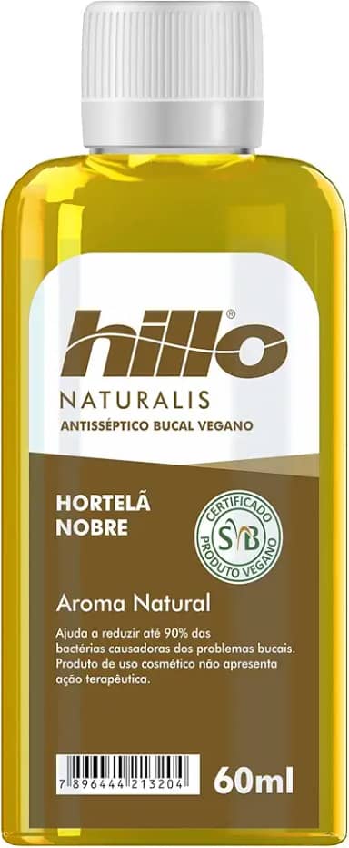 Enxaguante Bucal Hortelã Vegano Antisséptico 60ml Hillo, Sem Álcool e Sem Flúor