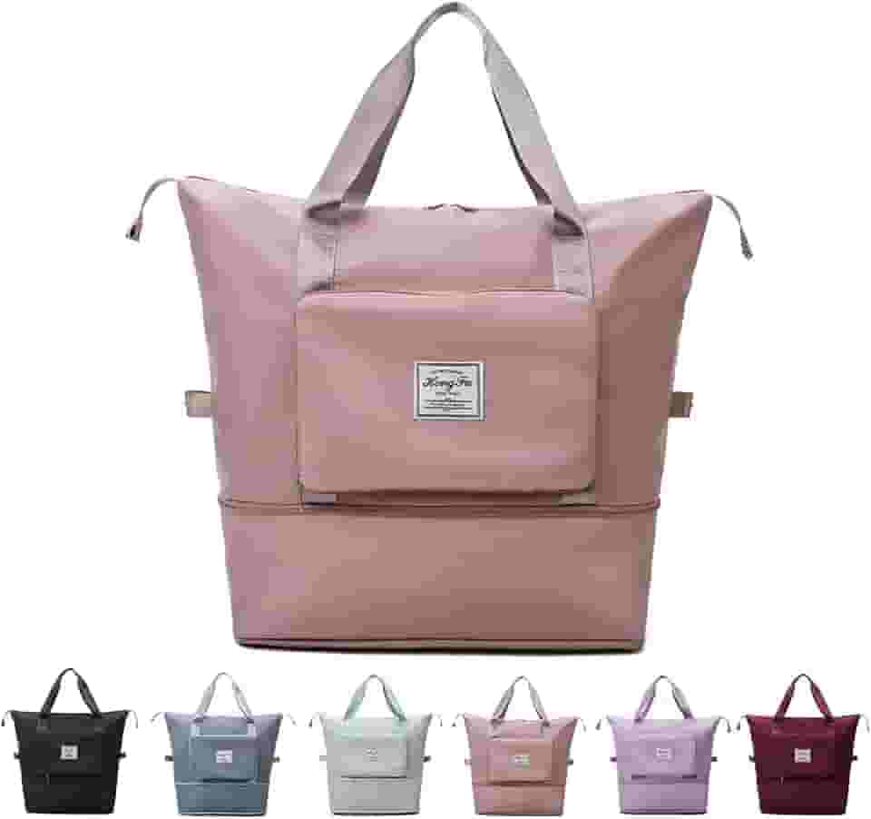 Bolsa de viagem dobr�vel de grande capacidade, port�til dobr�vel bolsa esportiva de tecido Oxford � prova d'�gua, bolsa esportiva de separa��o seca e molhada para mulheres (rosa)