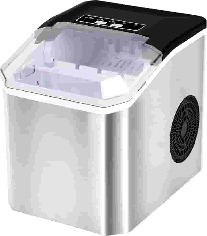 Maquina de Gelo Prata 220V 15Kg, Maquina de Gelo Portatil, O Tamanho Dos Cubos de Gelo e Ajustável, e a Máquina de Gelo em Aço Inoxidável Produz 9 Cubos a Cada 8 Minutos