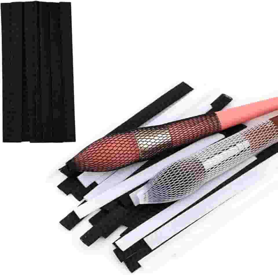 Capas de pincel de maquiagem de malha respirável - material PE, abertura de 3 mm, largura líquida de 10 mm, comprimento líquido de 120 mm - rede conveniente e protetora para viagens (preto)