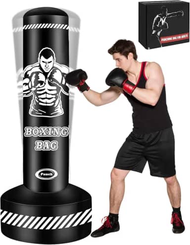Saco de pancadas de pé para adultos e adolescentes, saco de pancadas pesado de 178 cm com suporte, saco pesado inflável de kickboxing sacos de equipamento de treinamento para treinamento MMA Muay Thai