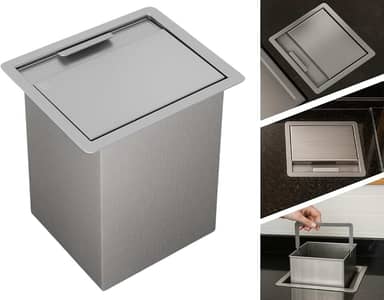 Lixeira de Embutir Quadrada em Aço Inox 304 para Bancada e Pia de Cozinha - 4,5L Antiodor, Compacta, Resistente e Elegante - TLPRO