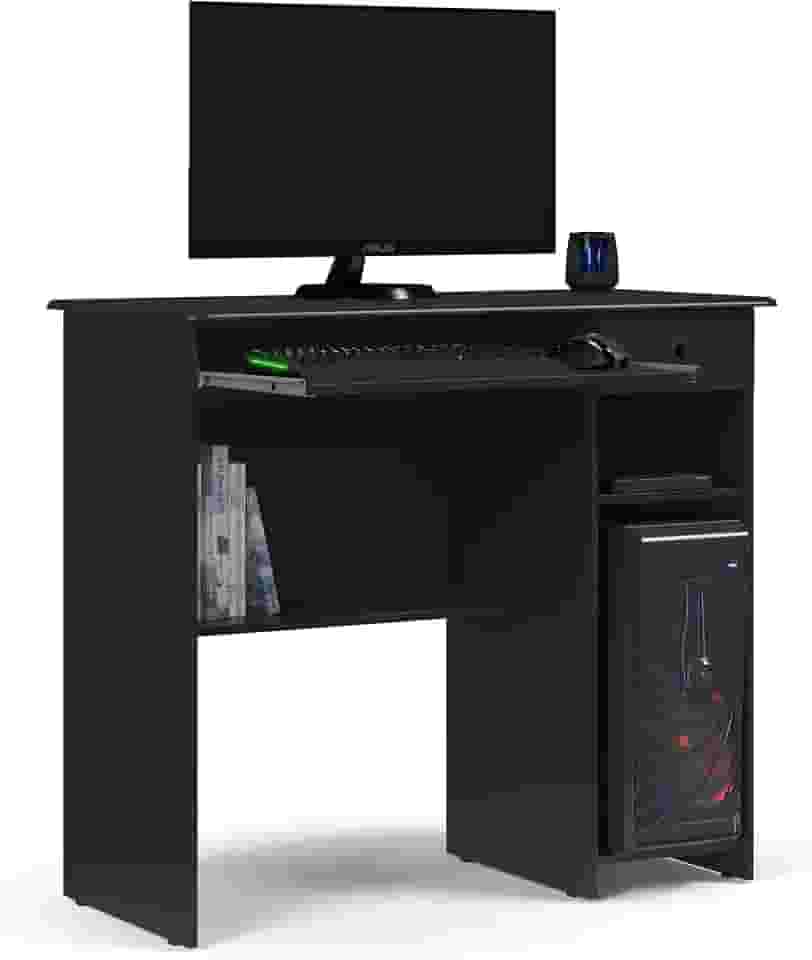 Mesa Escrivaninha para Computador Viena 1 Gaveta, Prateleira e Suporte Retrátil para Teclado (PRETO)