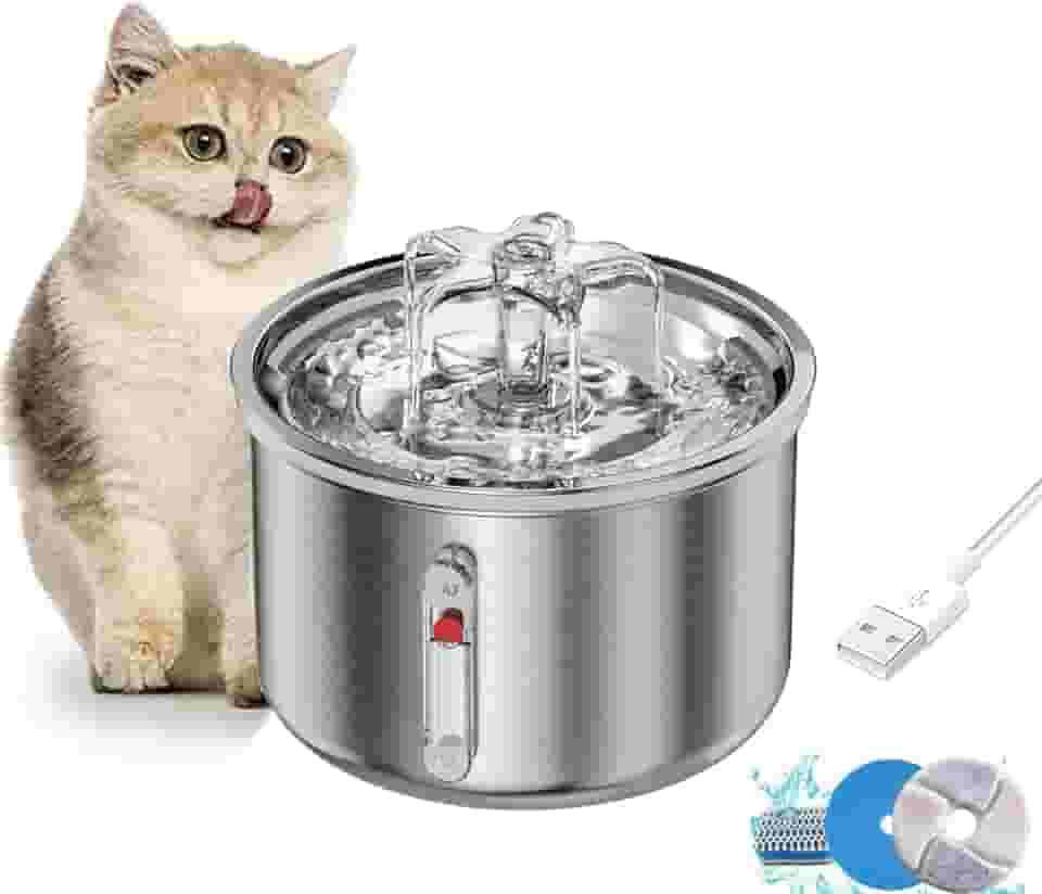 JINYUHAY Bebedouro Para Gatos 2L, Fonte de Água para Gato, Inox, Silencioso