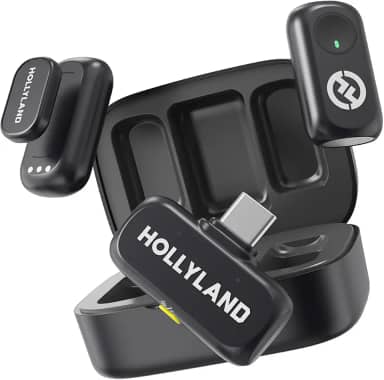 Hollyland LARK A1 Duo – Microfone Sem Fio Mini para iPhone 15/16 e Android (2TX + USB-C RX + Case de Carregamento), Microfone Magnético para YouTube, TikTok, Podcast e Entrevistas (Preto)