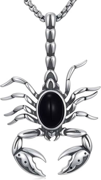 Colar escorpião prata esterlina 925 obsidiana escorpião pingente joias góticas presentes para homens e mulheres, com corrente de aço inoxidável 55 cm + 5 cm