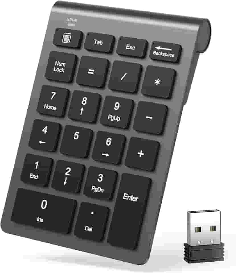 LIANGSTAR Teclado numérico sem fio, 22 teclas, extensões de teclado portátil com receptor USB de 2,4 GHz para entrada de dados de contabilidade financeira de 10 teclas, Surface Pro, laptop, desktop,