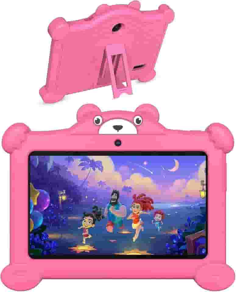 Tablet infantil Android de 7 polegadas com capa, almofada de 16 GB para crianças de 3 a 8 anos, educação, jogos, software infantil pré-instalado, controle dos pais, Wi-Fi integrado, câmera dupla
