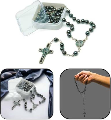 Terço Hematita 6mm Inox São Bento