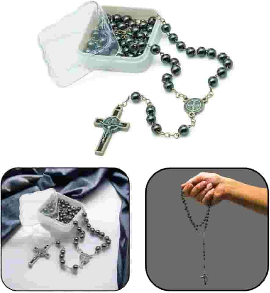 Terço Hematita 6mm Inox São Bento