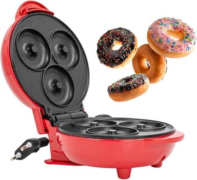 Mini Máquina Elétrica de Donuts e Waffles Retrô – Assadeira Antiaderente com 3 Formas, Compacta, Rápida e Fácil de Usar para Lanches Caseiros Perfeitos