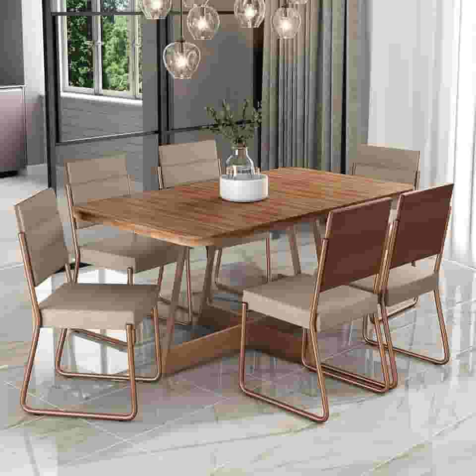Conjunto Sala de Jantar 6 Cadeiras Charlotte Carraro Nogal com Rose