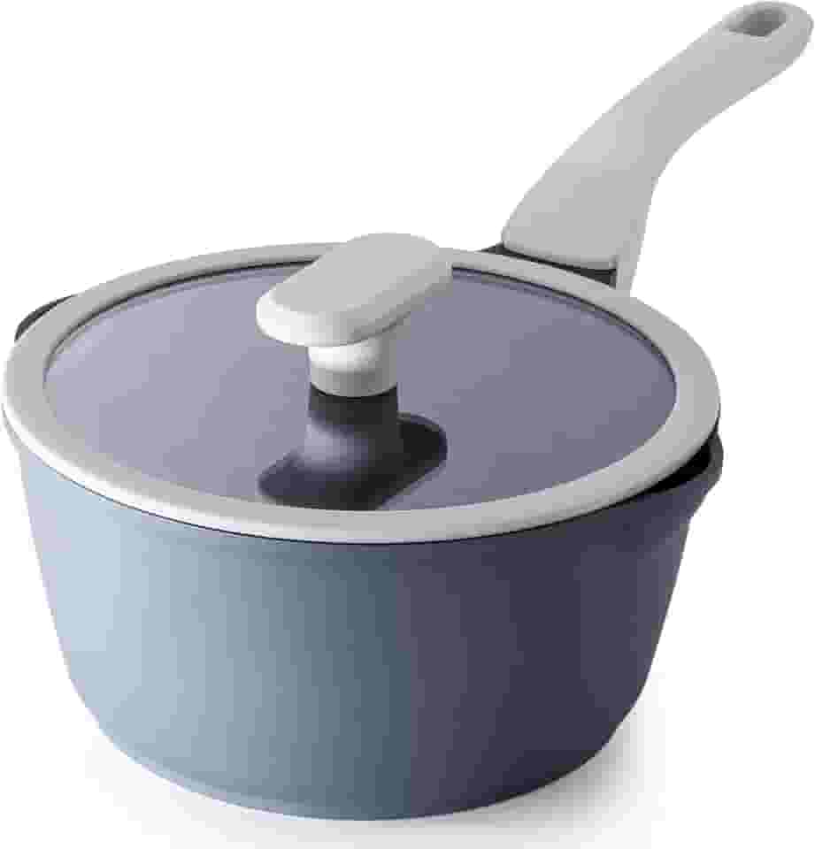 PRICUSIS Panela antiaderente com tampa, panela de cerâmica de 2,7 litros, panela de molho não tóxica com bicos para uso multiuso, sem PTFE, PFOA e PFAS, compatível com indução.