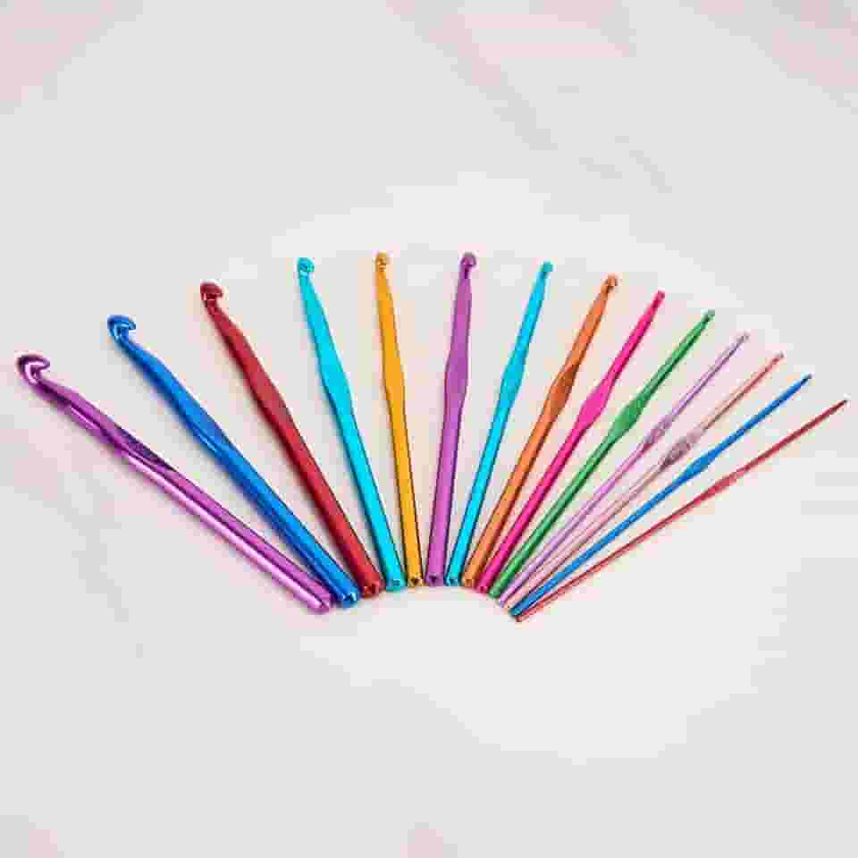 Conjunto de 14 agulhas de crochê longas, conjunto de ferramentas de tricô de agulhas de crochê multicoloridas