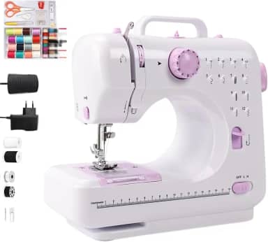 Mini Máquina de Costura Portátil 110–220V com 12 Pontos e Pedal | Compacta, Elétrica e Doméstica | Velocidade Ajustável, Kit Completo com Linhas Coloridas e Tesoura