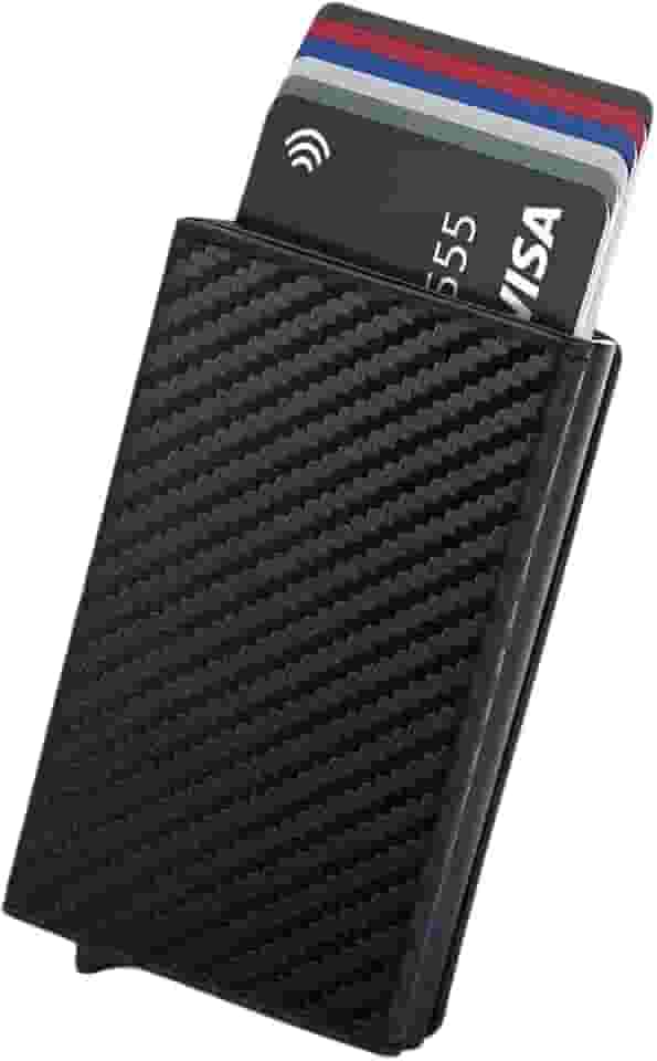 Carteira Inteligente em Couro Slim com RFID - Porta Cartão com Pop Up Automático Anti-Roubo