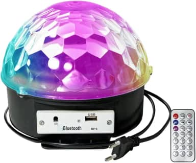 Globo de Luzes Coloridas Giratória Grande MP3 Bluetooth com Controle Iluminação RGB para Festa e Decoração de Baladas