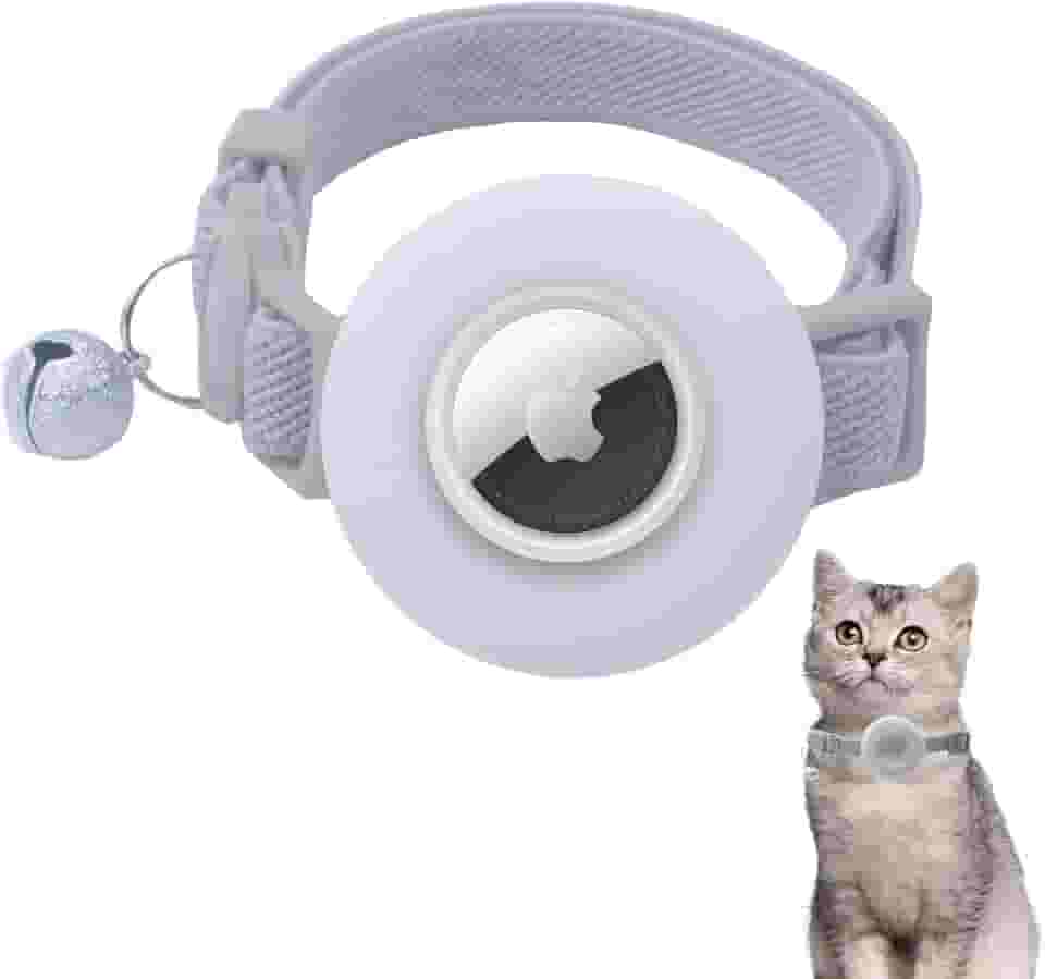 Coleira para gatos AirTag, coleira GPS para gatos com suporte Apple AirTag, coleiras rastreadoras de gatos com faixa elástica de segurança para meninas, meninos, filhotes e gatinhos, cinza
