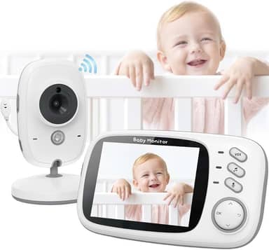 Babá Eletrônica, Câmera para Bebês com Tela de 3.2", Visão Noturna 10M Infravermelha, Áudio Bidirecional, Detecção de Som VOX, Monitoramento Temperatura, Canção de Ninar