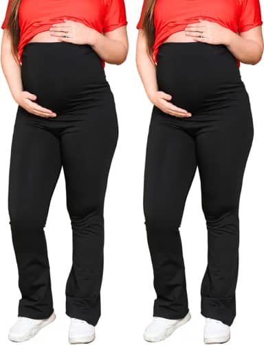 Kit 2 legging gestante flare calça grávida boca larga longa suporte barriga suplex boca de sino bailarina alto conforto